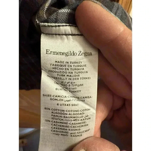 Ermenegildo Zegna Cashco Blue Plaid Mens Button Down Shirt Sz Small - Picture 5 of 5